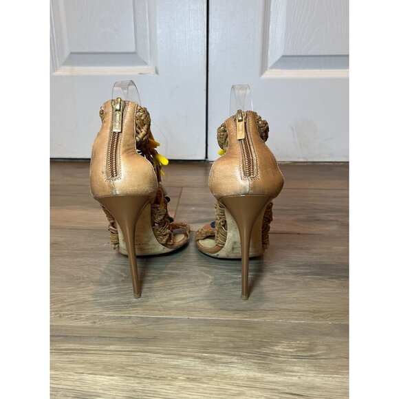 Jimmy Choo RIS Style Macrame Brown Heels With Multi-Color Beaded Accent Size 10 - Picture 6 of 10